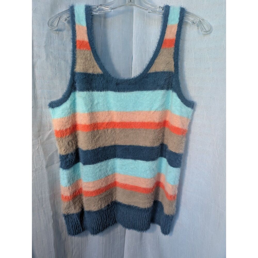 Torrid Fuzzy Eyelash Pullover Sweater Tank Multi-Stripe Scoop Neck Boho